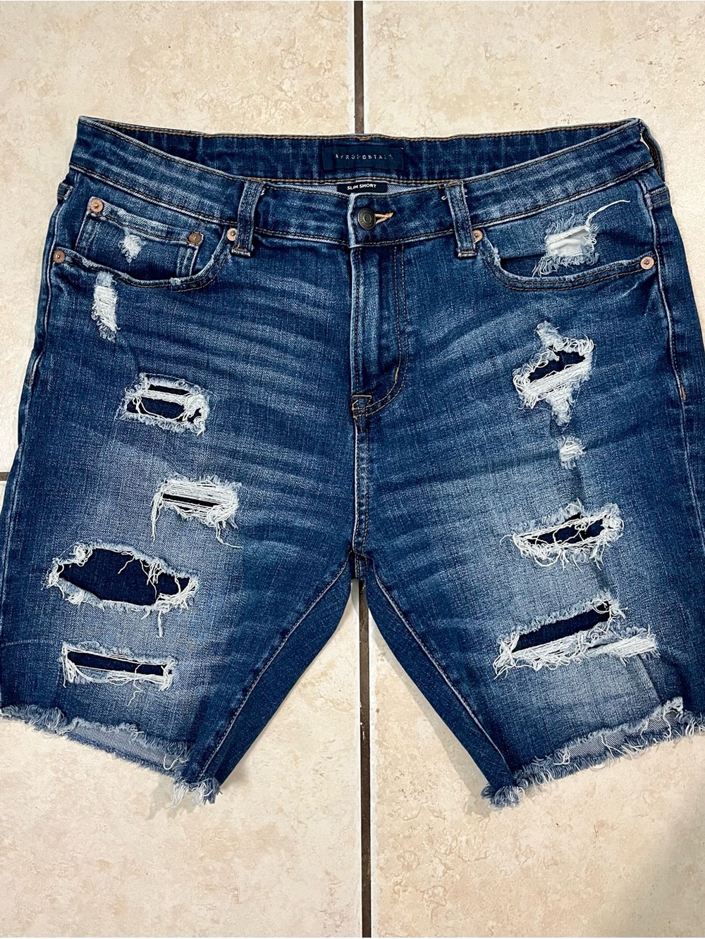 Aeropostale Distressed Dark Blue Denim Men's Shorts